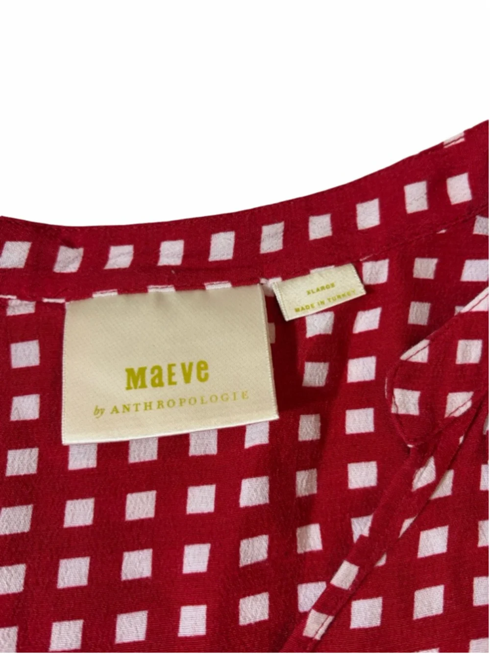 Maeve Anthropologie Red White Gingham Mini Dress XL Cottagecore Babydoll - Picture 4 of 6